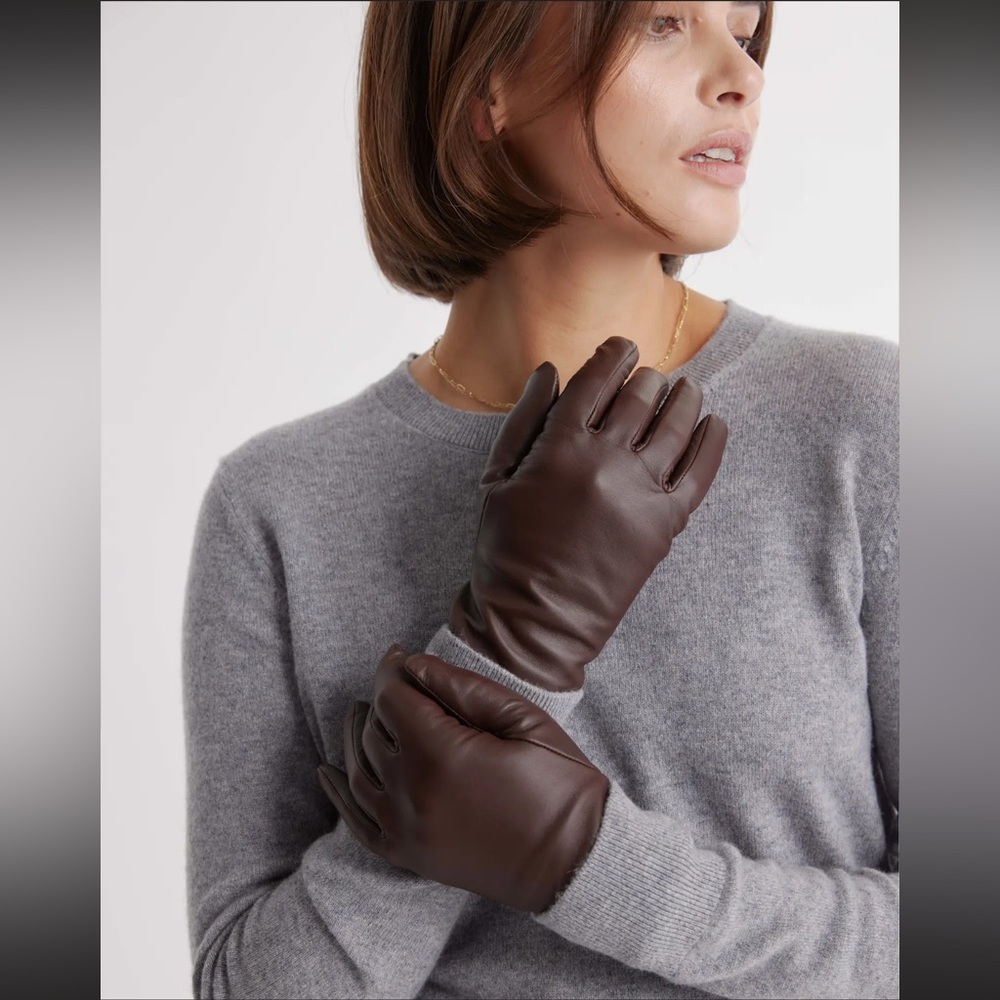 QUINCE Cashmere Lined Leather Gloves in Chocolate- Small